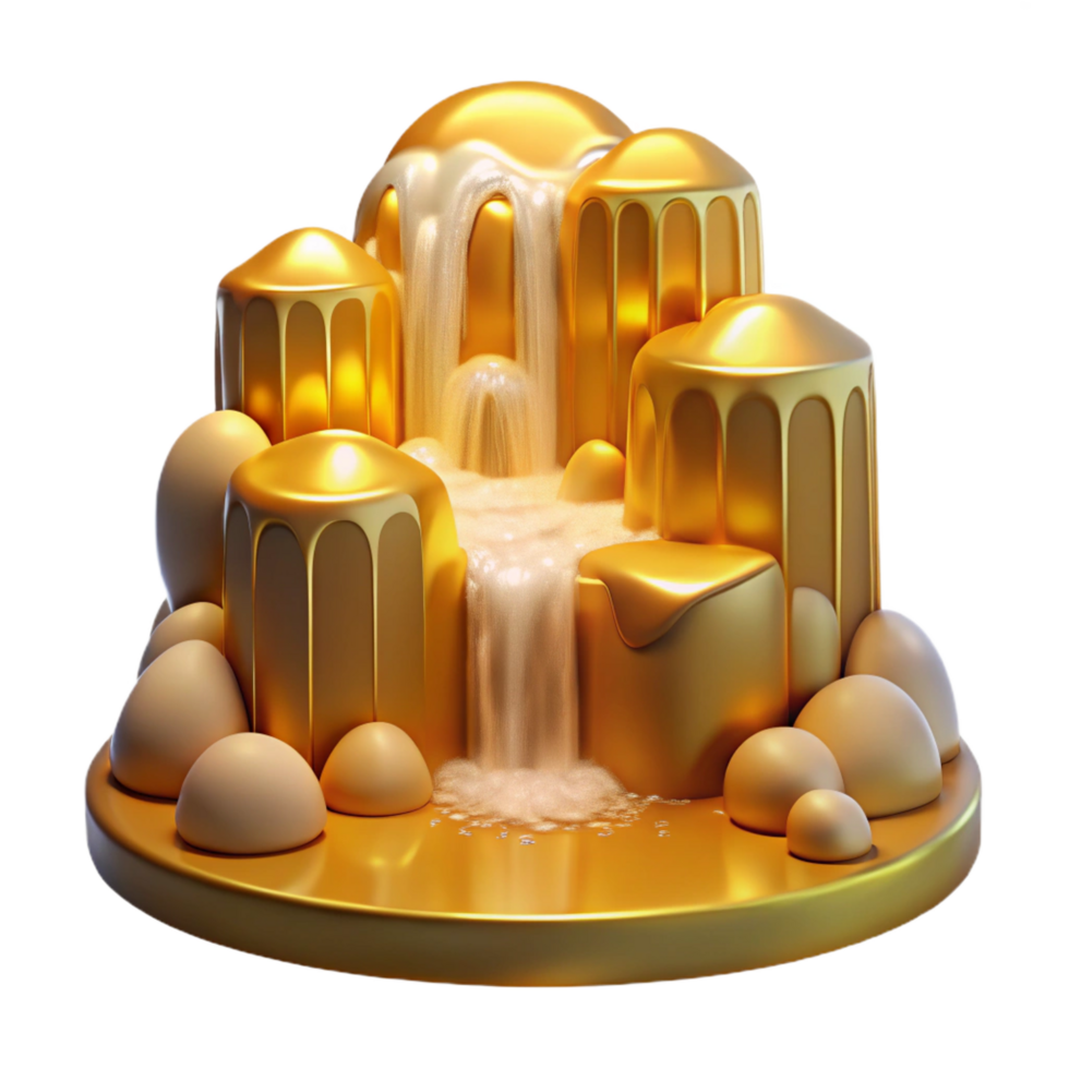 elegant traditional Golden Waterfall Abstract 3D Render exclusive png