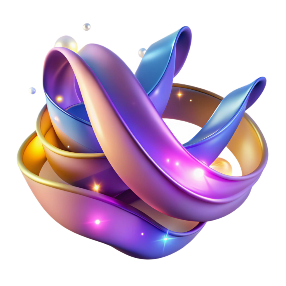 vibrant minimalist Abstract Swirling Ribbons Glowing, Colorful 3D Render original png