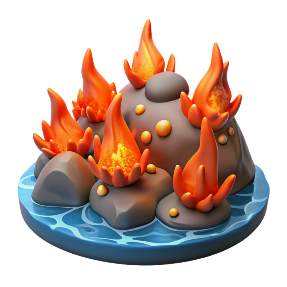wonderful artistic Fiery Island 3D Render of Volcanic Rocks and Flames high resolution png