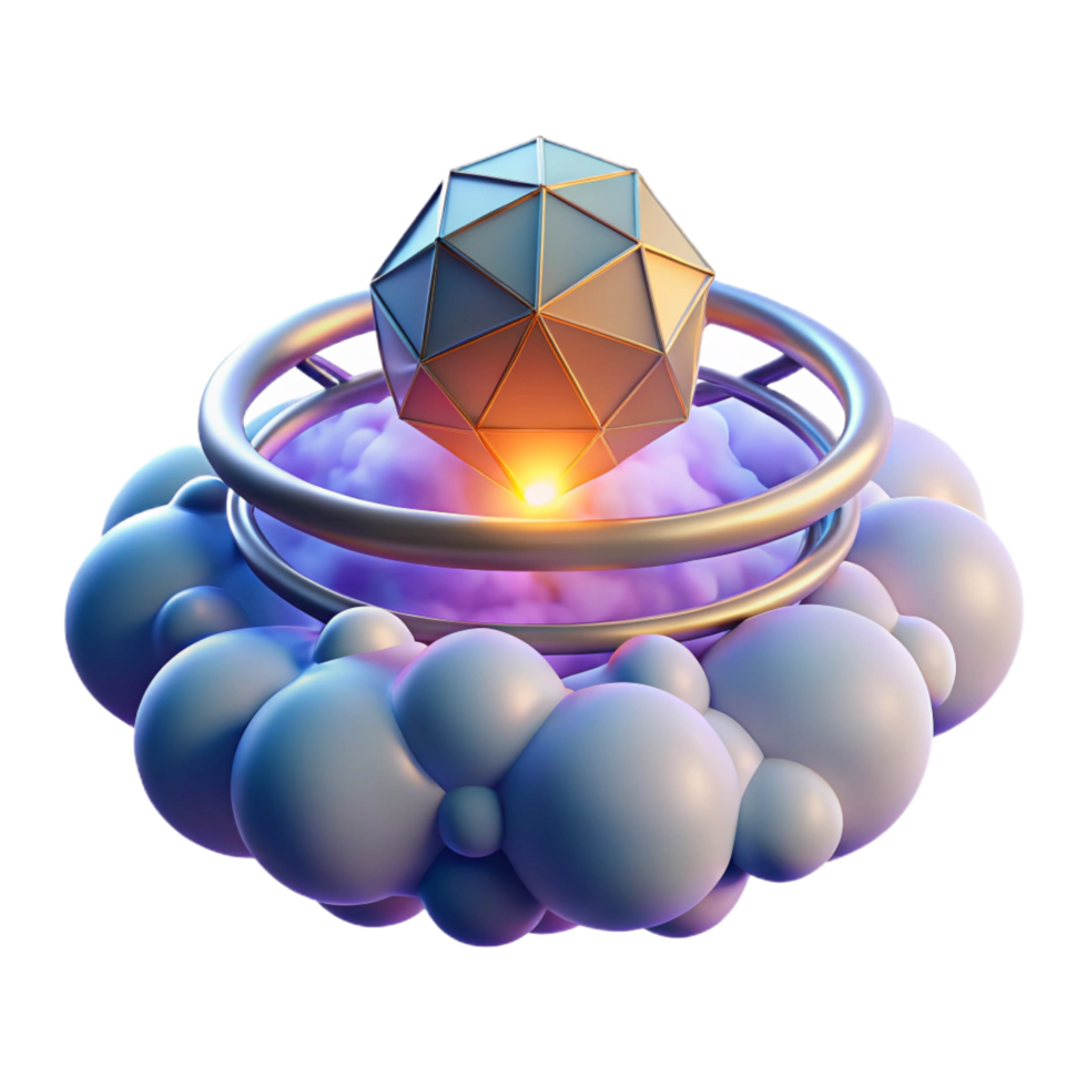 impressive artistic Abstract 3D Geometric Sphere on Cloud Base detailed png
