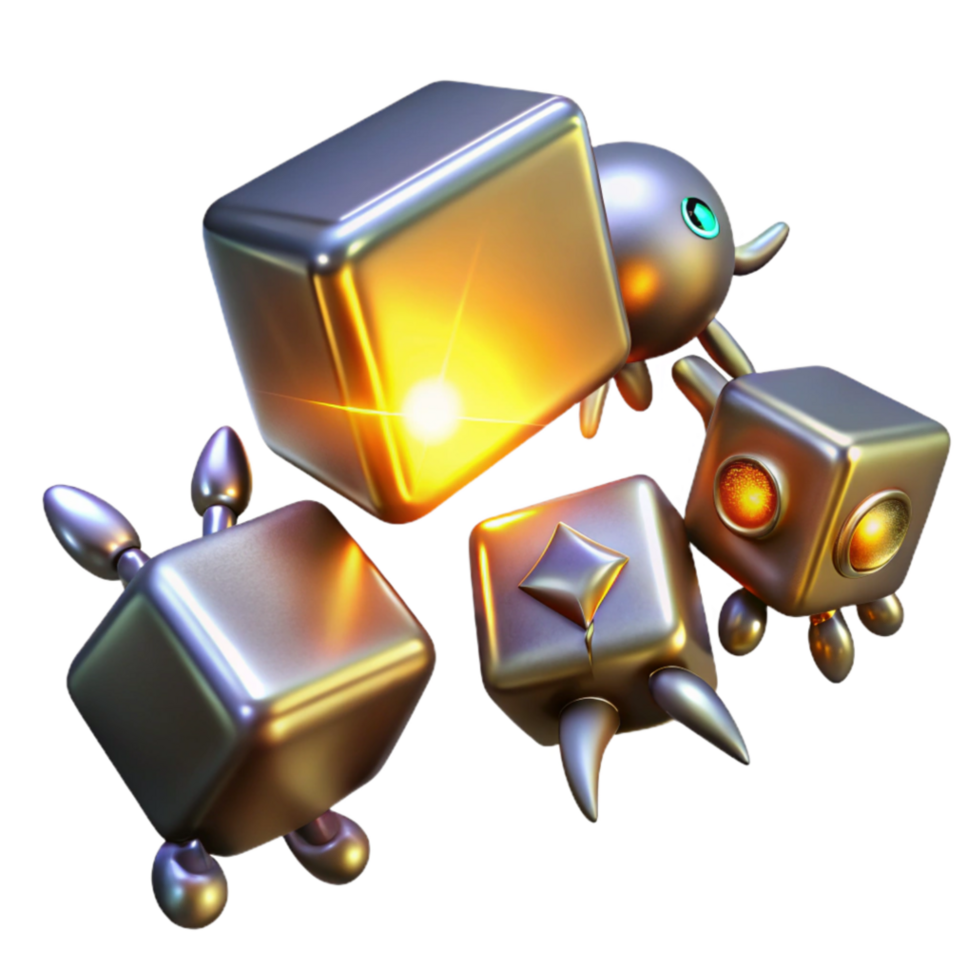 impressive rustic Glowing Metallic Cube Creatures premium png