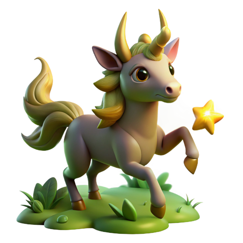 beautiful traditional Cute Unicorn with Star 3D Render authentic png