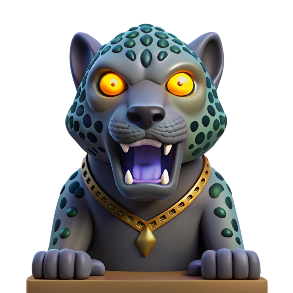 dramatic creative 3D Render of a Roaring Cheetah with Gold Necklace premium png