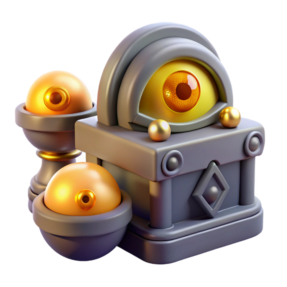 magnificent artistic 3D Render Mystical Eye Shrine with Golden Orbs premium png