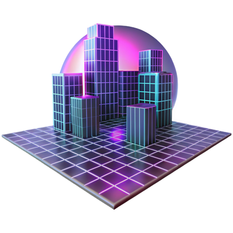 stunning modern Neon Cityscape 80s Retro Futuristic Architecture premium png