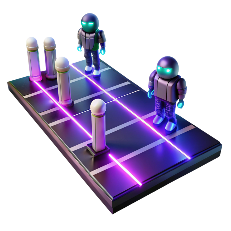 dramatic rustic Neon Robot Path Futuristic Navigation System detailed png