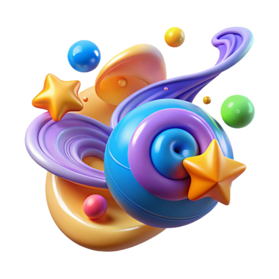 dramatic artistic Abstract Colorful 3D Shapes Swirls, Stars, and Spheres high resolution png