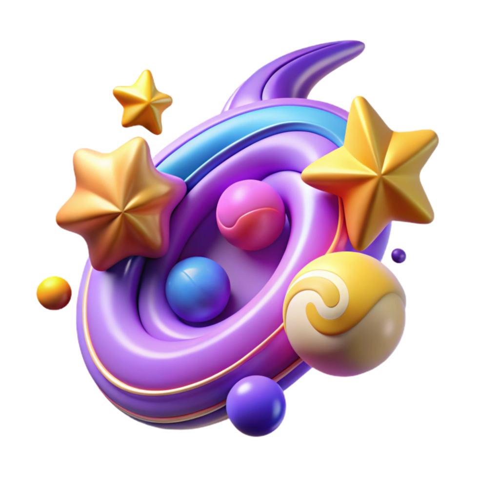 impressive minimalist Whimsical 3D Render Cosmic Swirl with Stars and Planets high resolution png