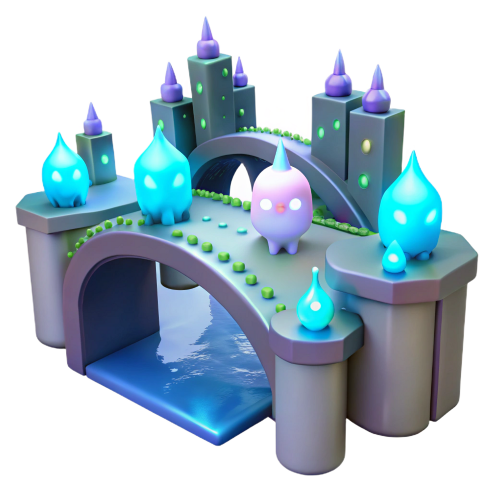 elegant creative Enchanted Castle Bridge Fantasy 3D Render premium png