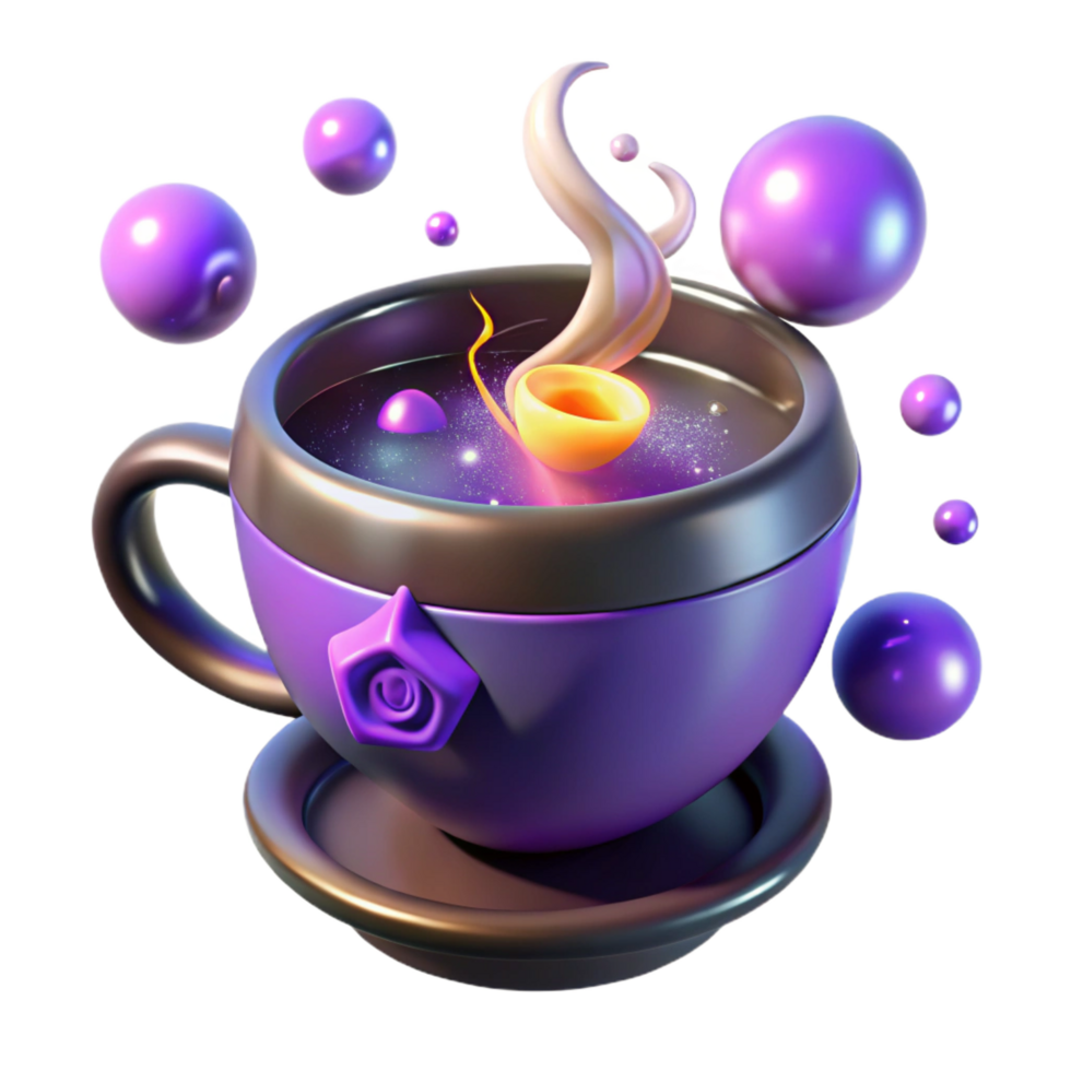 extraordinary minimalist Cosmic Teacup 3D Render of Fantasy Drink high resolution png