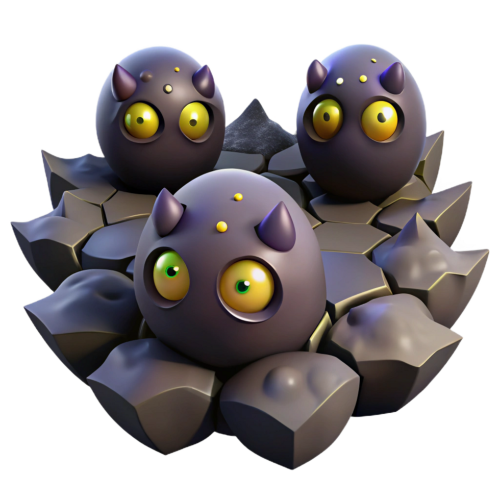 stunning abstract Three Adorable Horned Creatures on Rocky Surface high quality png