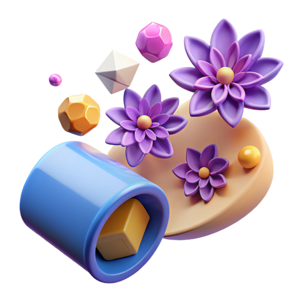 vibrant minimalist 3D Render Abstract Floral Geometric Shapes detailed png