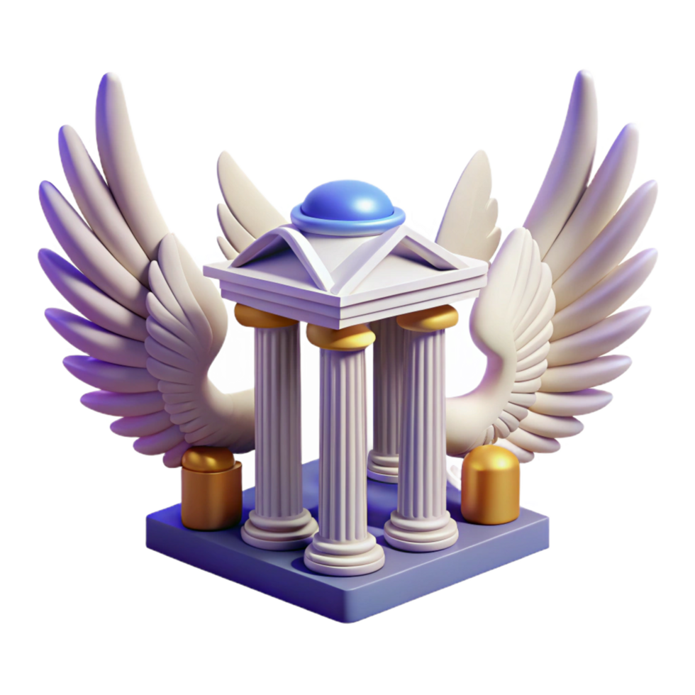 impressive traditional Angelic Temple 3D Render of Classical Architecture with Wings high resolution png