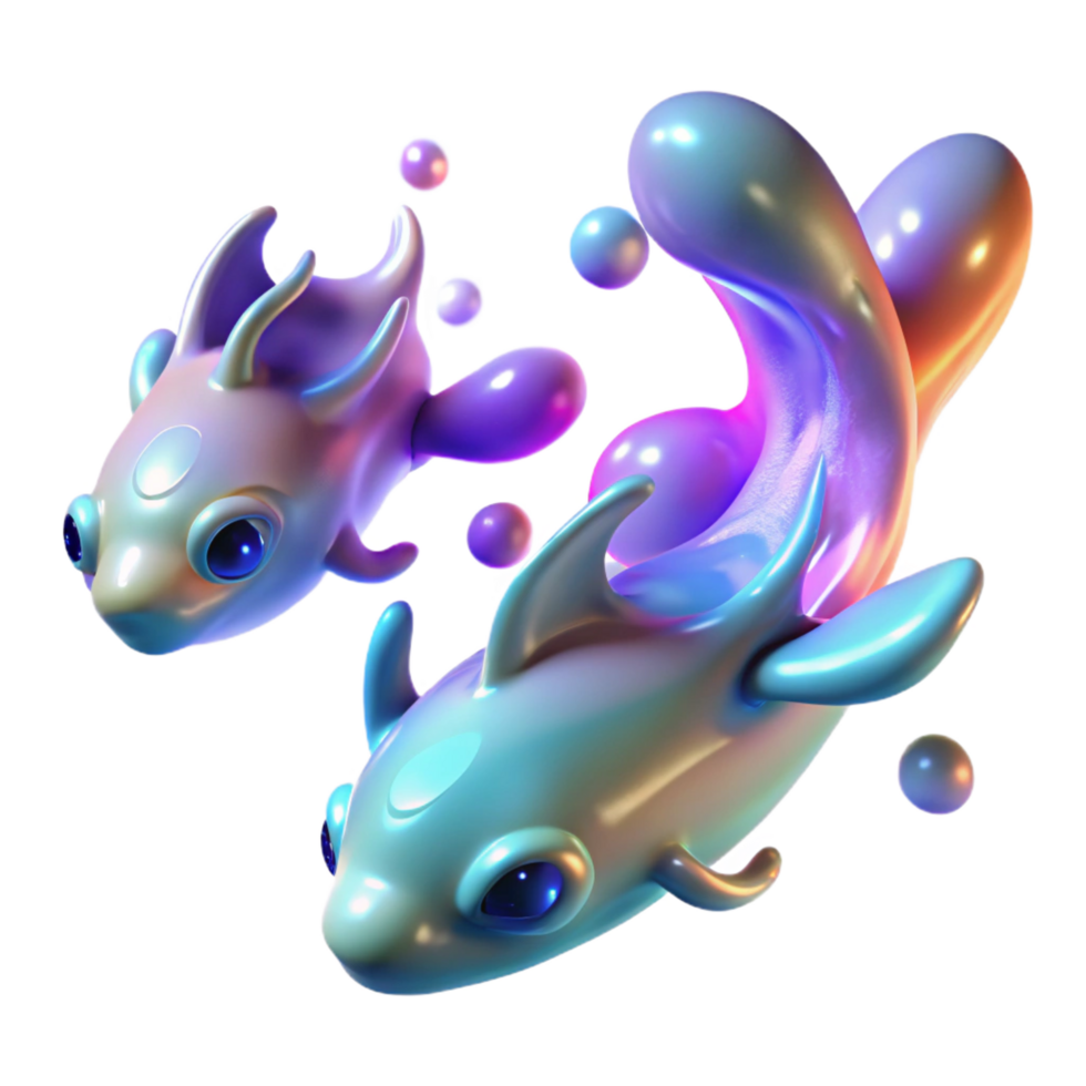 vibrant artistic Iridescent Fish in Dynamic Pose 3D Render genuine png