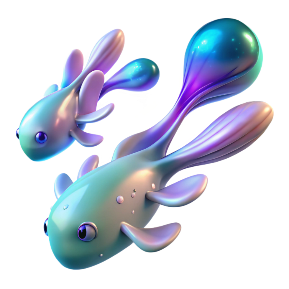serene minimalist Iridescent Aquatic Creatures 3D Render of Fantasy Fish premium png