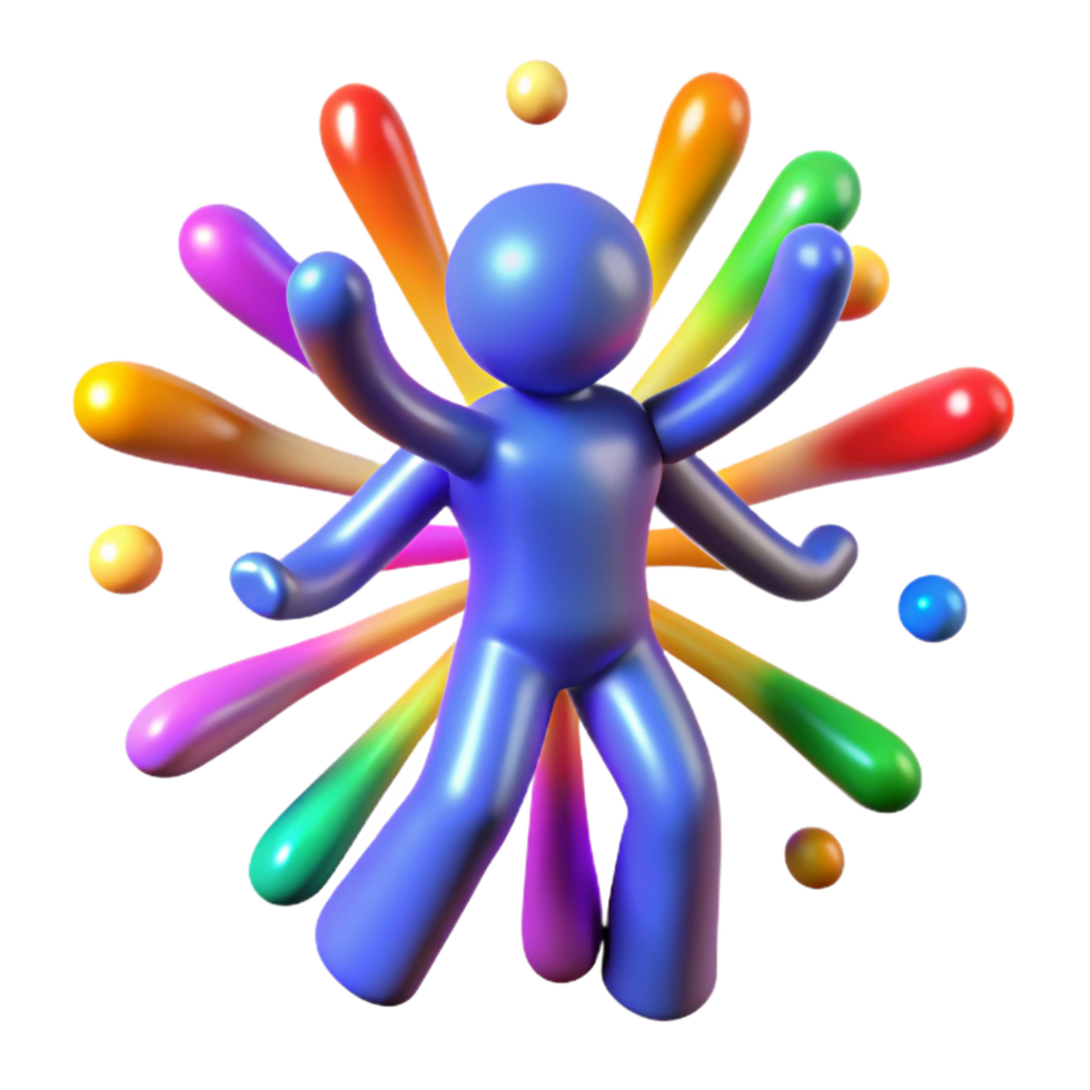 serene artistic Multi-Armed Figure Juggling Colorful Splashes original png