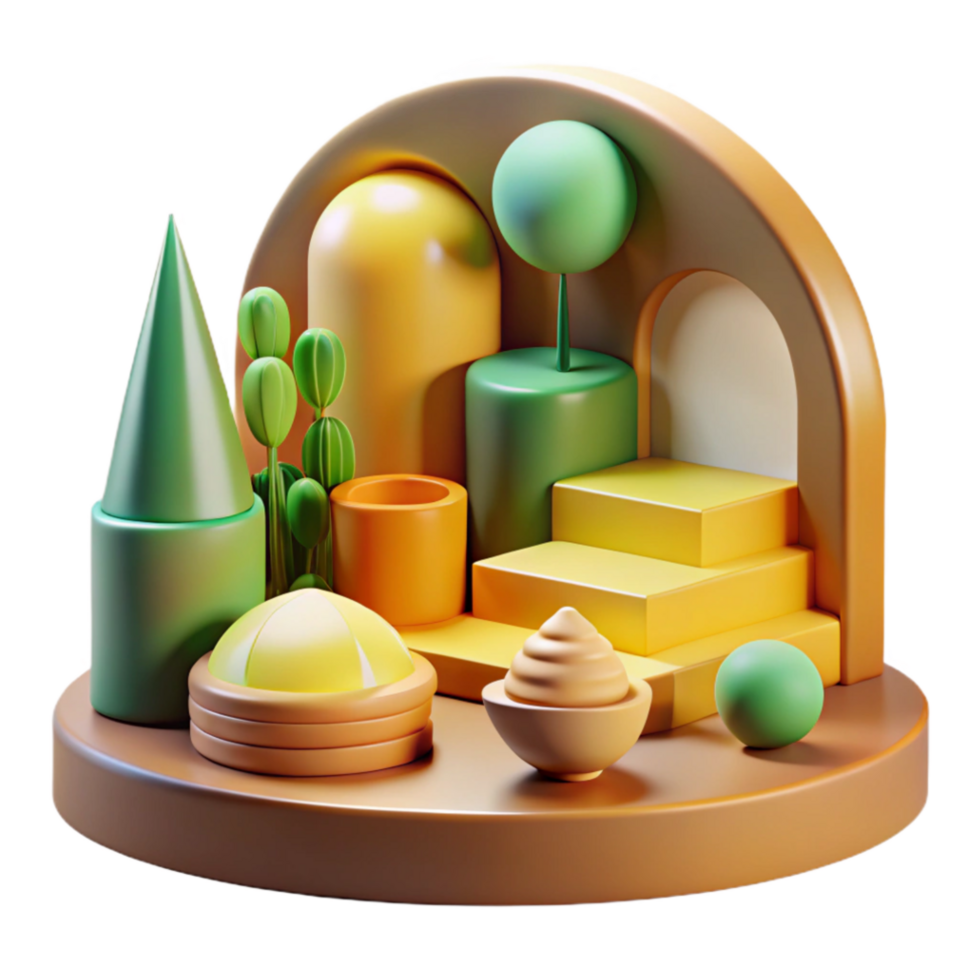 impressive rustic Abstract 3D Render Geometric Garden Scene professional png
