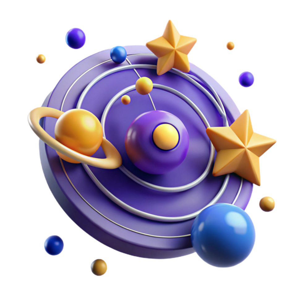dramatic contemporary Cosmic Planets and Stars 3D Render high quality png