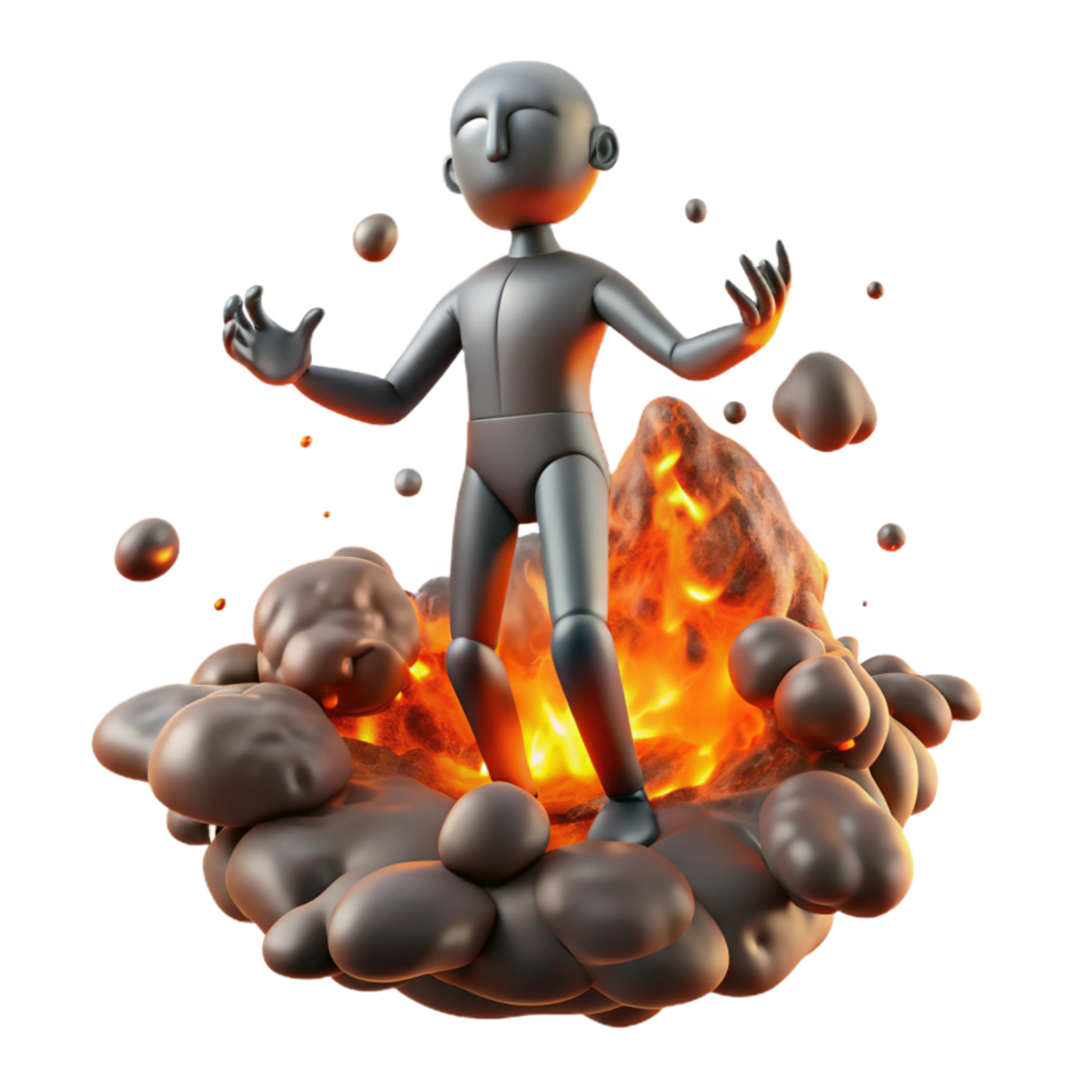 magnificent minimalist 3D Render Figure Conquering Flames authentic png