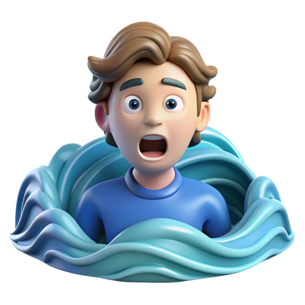 impressive abstract 3D Cartoon of Person Surprised by Waves premium png