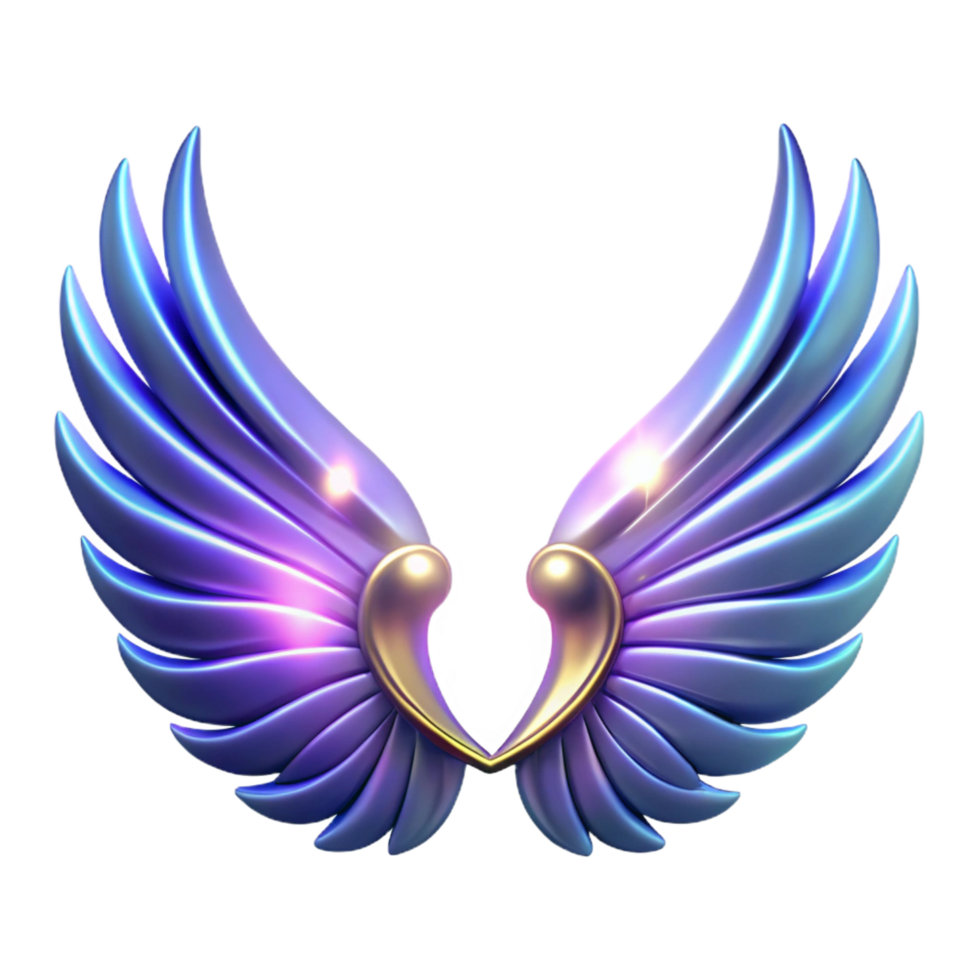 extraordinary contemporary Glowing Purple Wings with Golden Heart detailed png