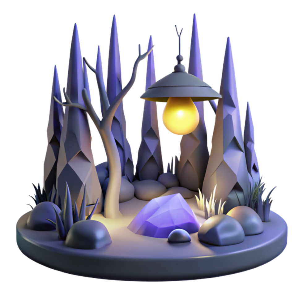 beautiful vintage Crystalline Forest Illuminated 3D Render of Mystical Scene authentic png