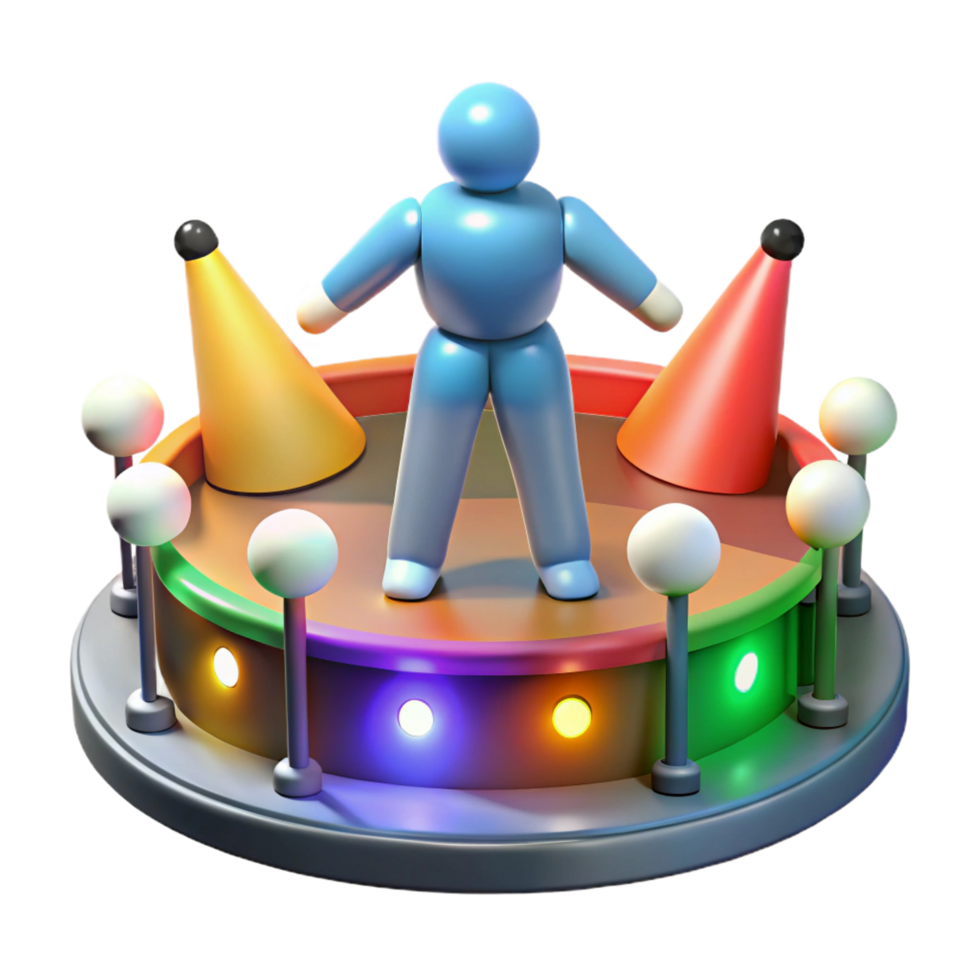 beautiful vintage Stage Performance A 3D Model of a Figure on a Lit Stage with Cones genuine png