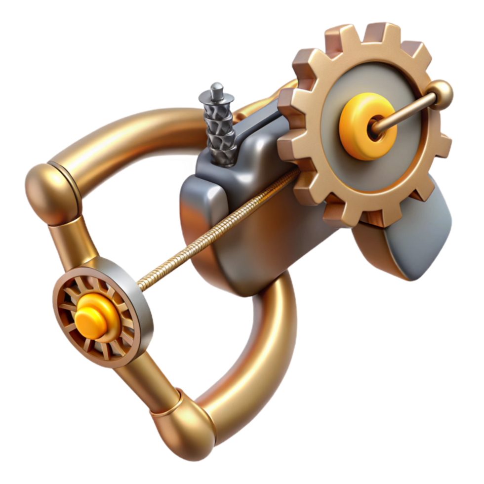 elegant traditional Steampunk Gear Mechanism 3D Render of Intricate Device high quality png
