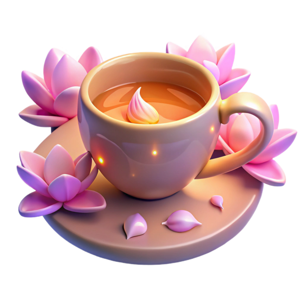 impressive minimalist Serene Teacup with Blooming Lotus detailed png