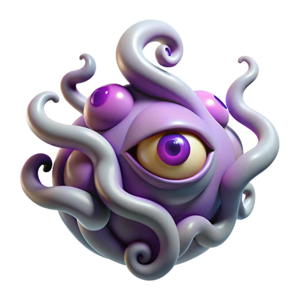 elegant contemporary 3D Render of a Purple One-Eyed Creature with Tentacles authentic png