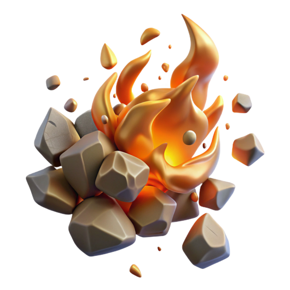 magnificent artistic Fiery Rocks 3D Render of Exploding Stones and Flames high quality png