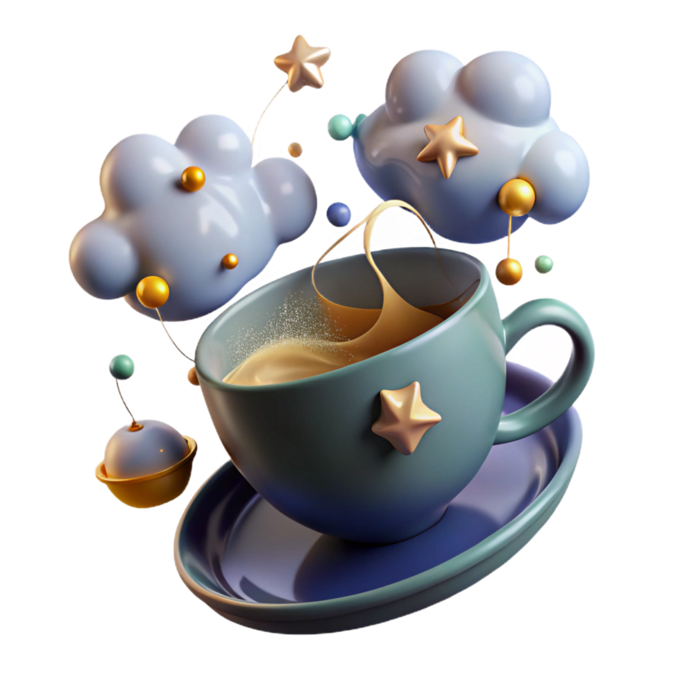 stunning rustic Whimsical Coffee Clouds, Stars, and a Cosmic Cup high resolution png
