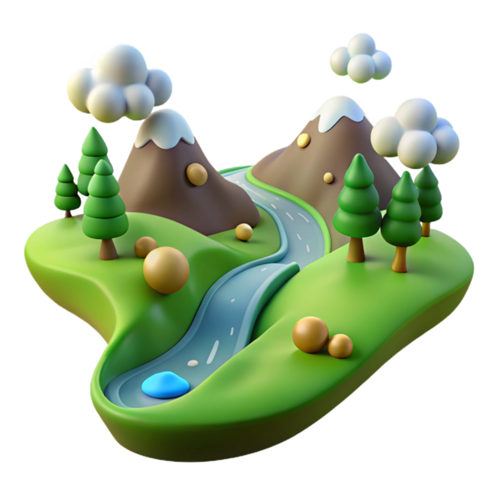 extraordinary rustic 3D Cartoon Landscape Winding Road, Mountains, and Trees genuine png