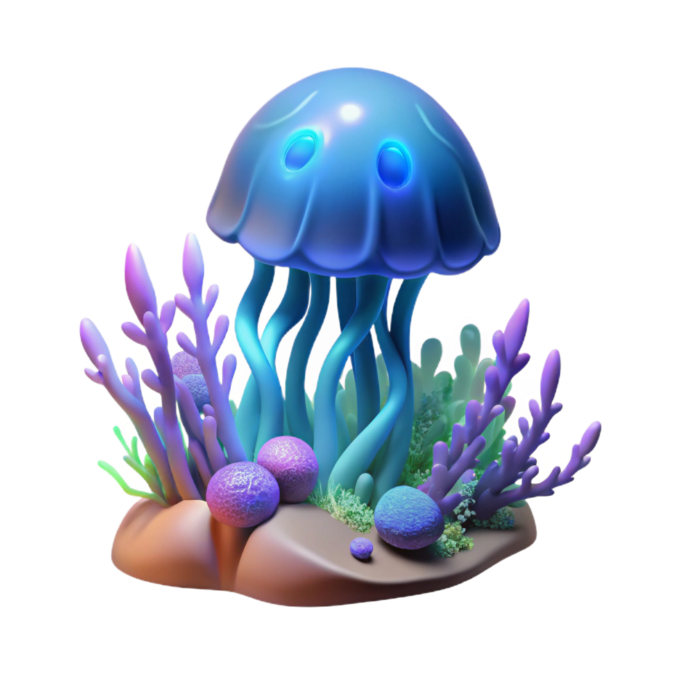 magnificent traditional Glowing Jellyfish Ocean Coral Reef 3D Render genuine png