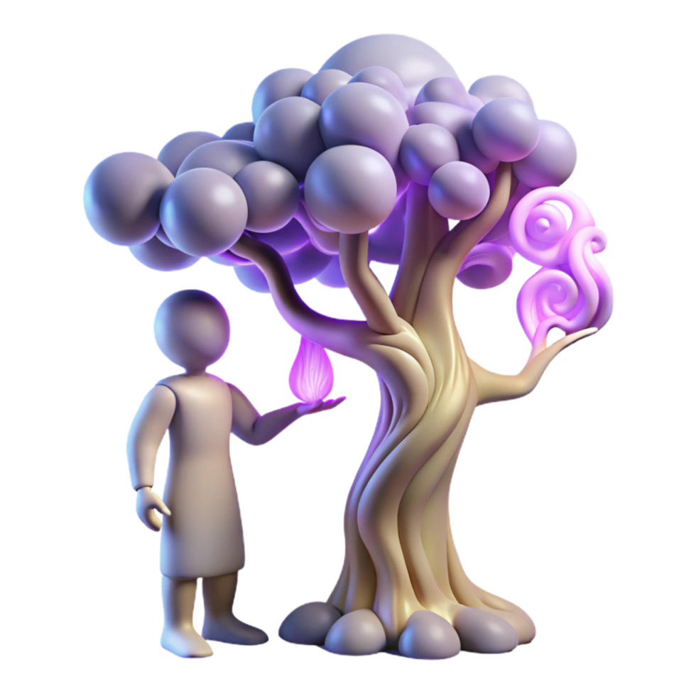 dramatic classic 3D Render Magical Tree and Figure high resolution png