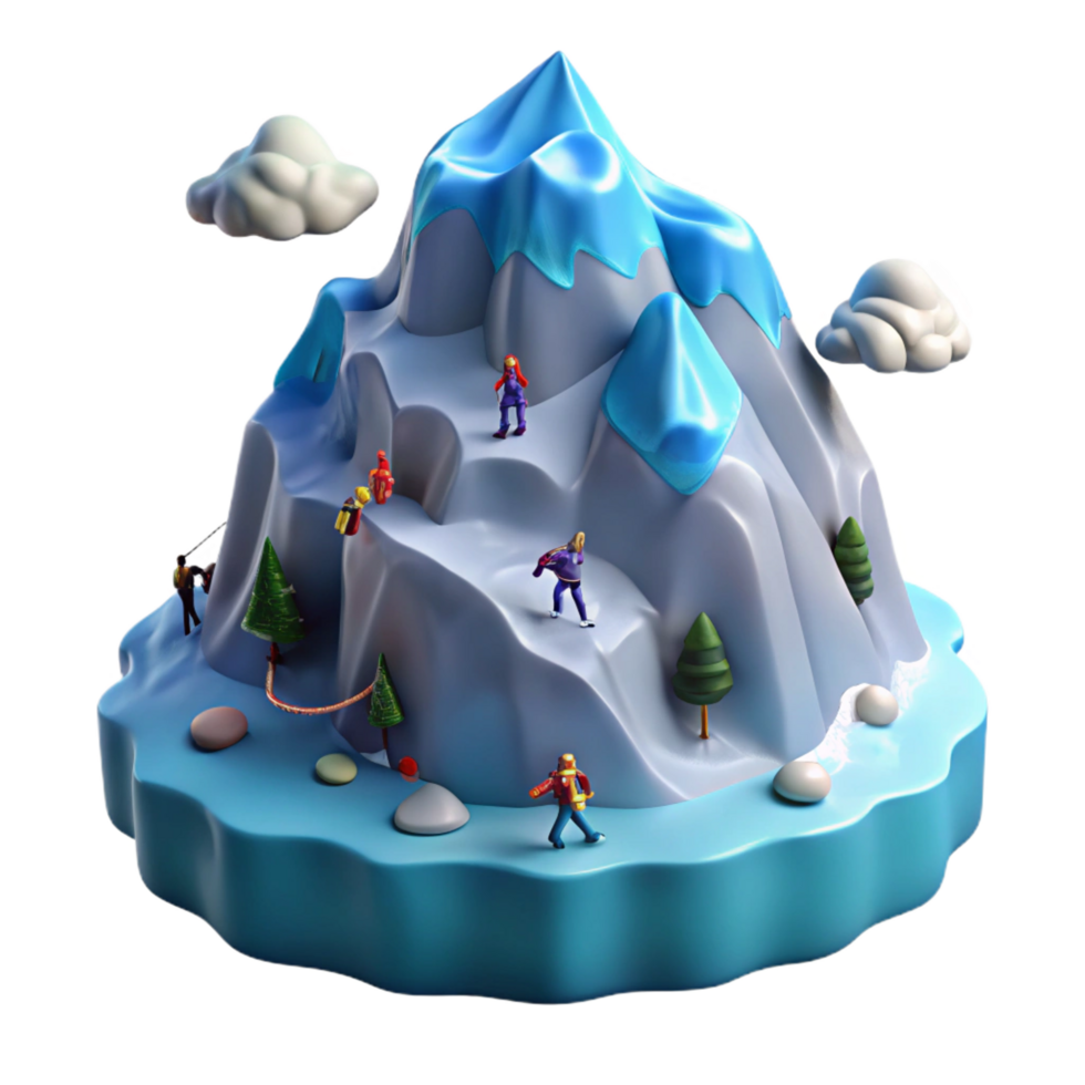 dramatic traditional Climbers Ascending Snowy Mountain Peak detailed png