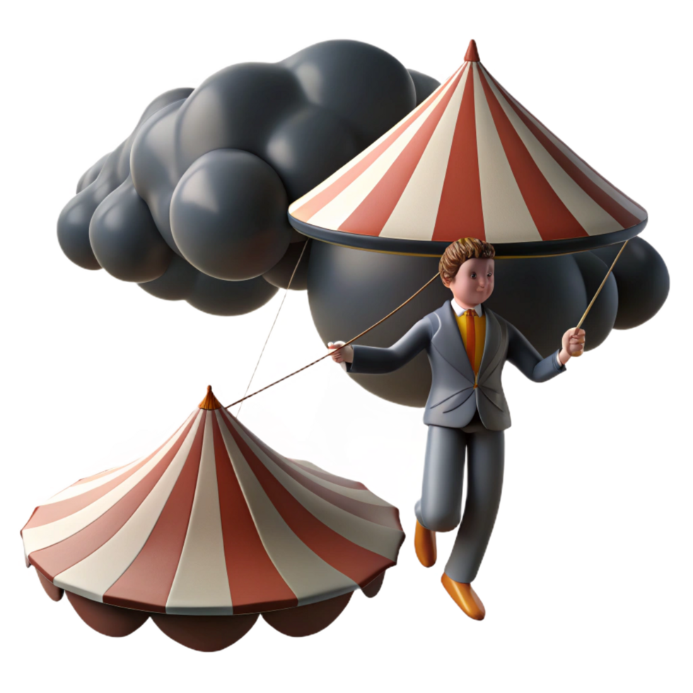 stunning abstract Man Controlling Circus Tents and Clouds authentic png