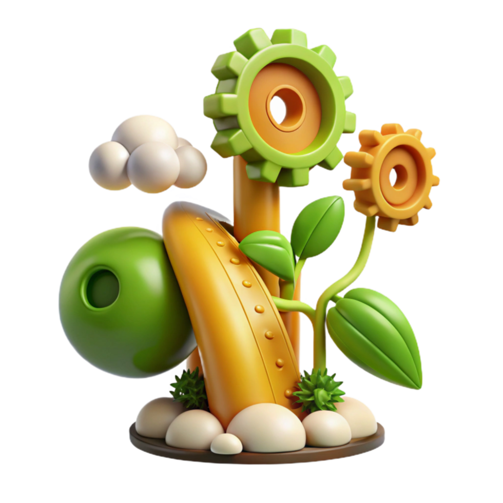 stunning classic Abstract 3D Render Gears, Plants, and Organic Forms original png