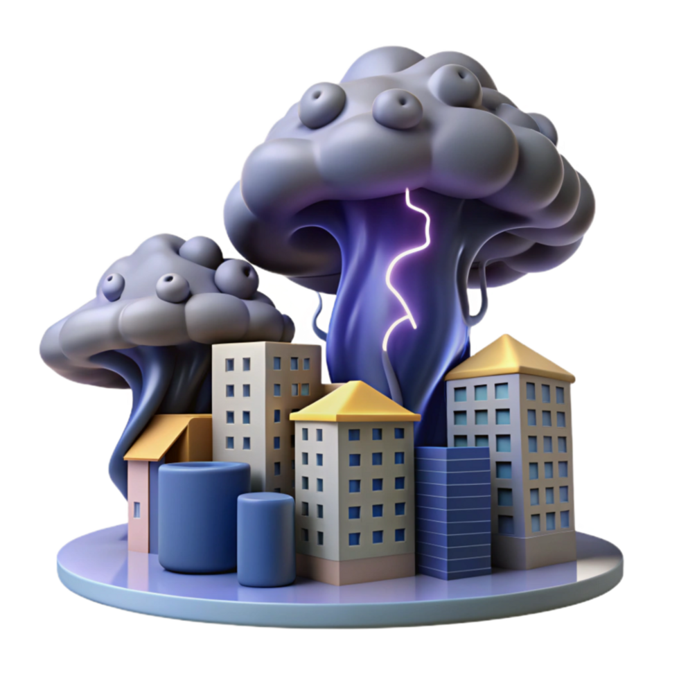 beautiful artistic Stormy Cityscape 3D Render of Buildings and Thunderclouds professional png