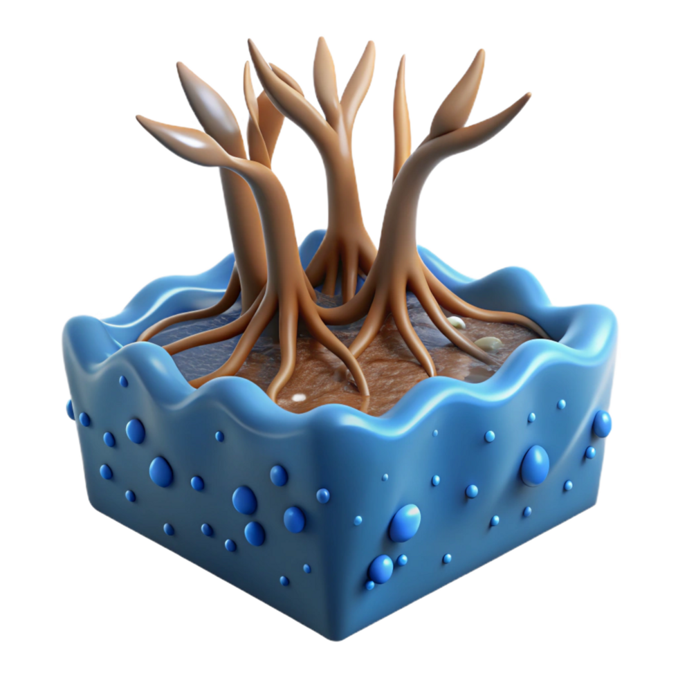 impressive minimalist 3D Render of Cellular Structures Root-like Appendages in Aquatic Environment original png