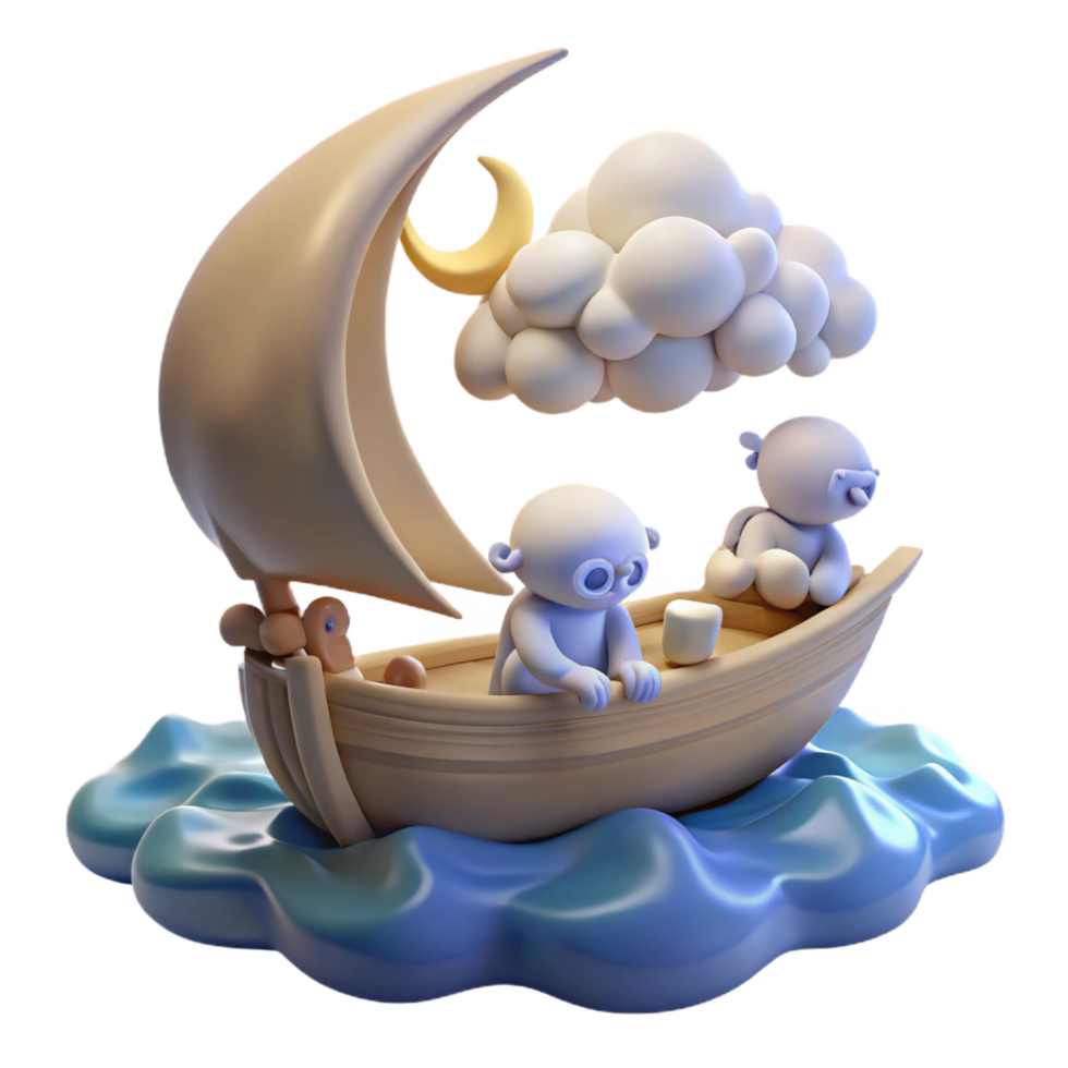 serene artistic Whimsical Sailboat Adventure Cute Characters at Sea genuine png