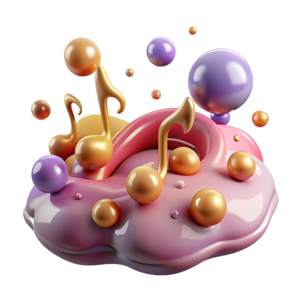dramatic modern Abstract Music Composition 3D Render of Colorful Bubbles and Musical Notes authentic png