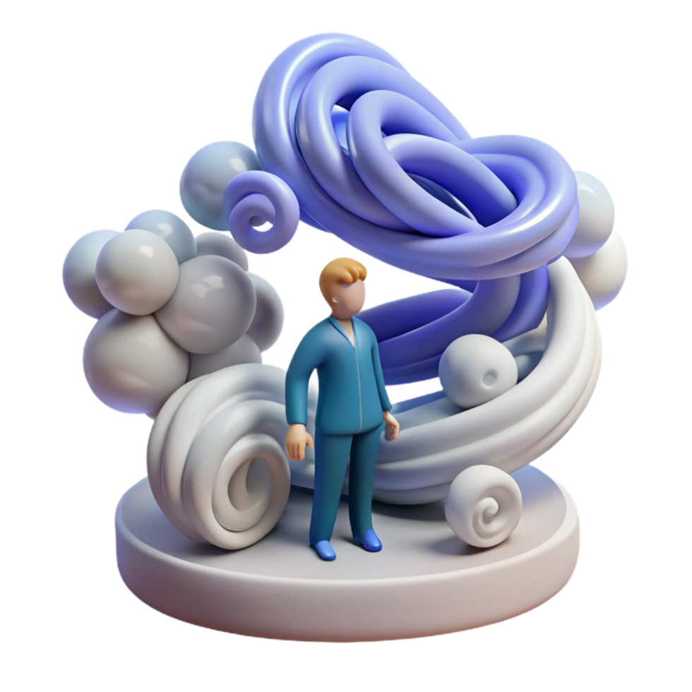 impressive modern Abstract 3D Render Figurine Amidst Swirling Forms genuine png