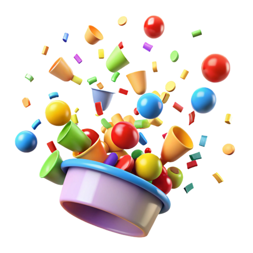 Colorful Toy Explosion 3D Render of Playful Shapes png