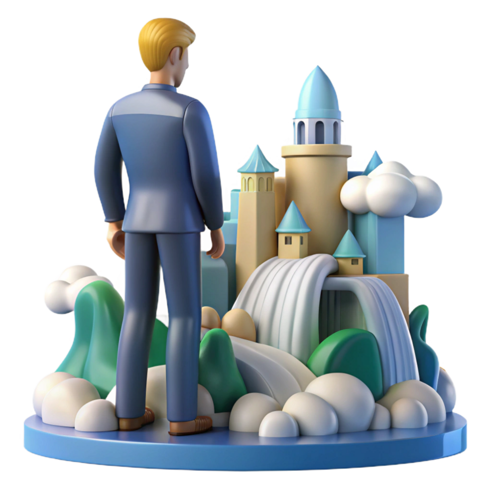 magnificent minimalist Businessman Contemplating a Fantasy Cityscape 4K png