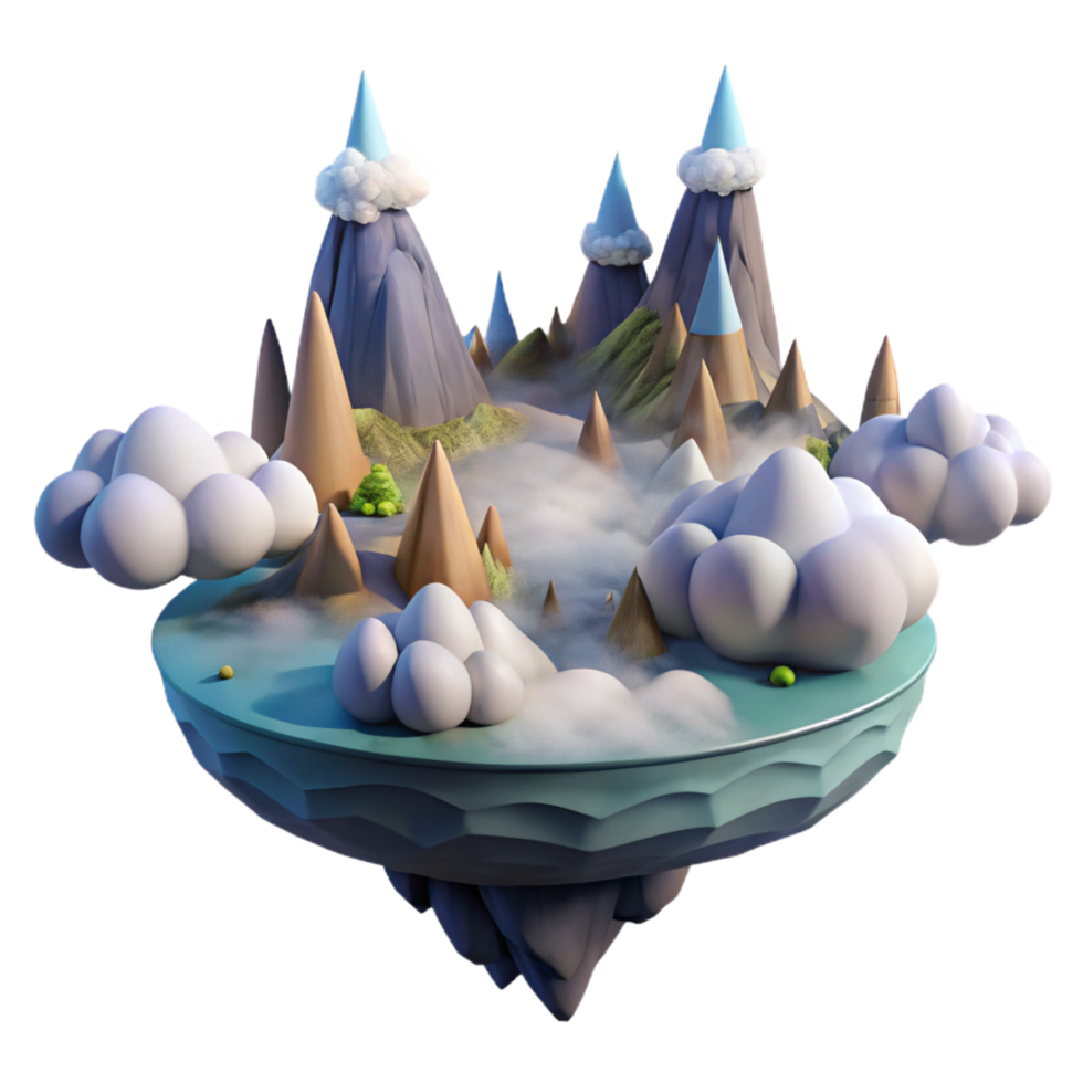 extraordinary contemporary Floating Island 3D Stylized Cloudscape, Misty Mountains genuine png