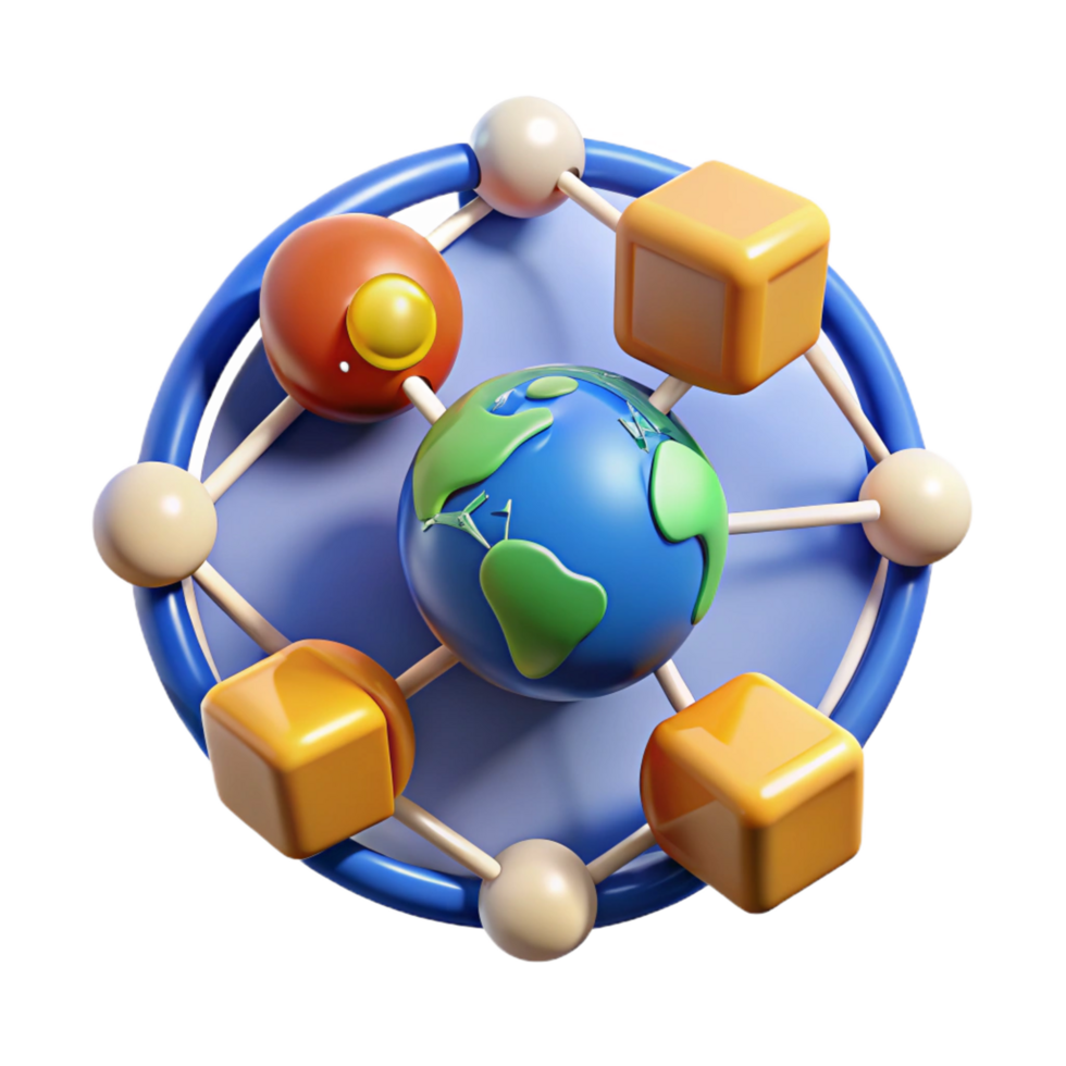 wonderful vintage Global Network Interconnected Data Cubes and Sphere original png