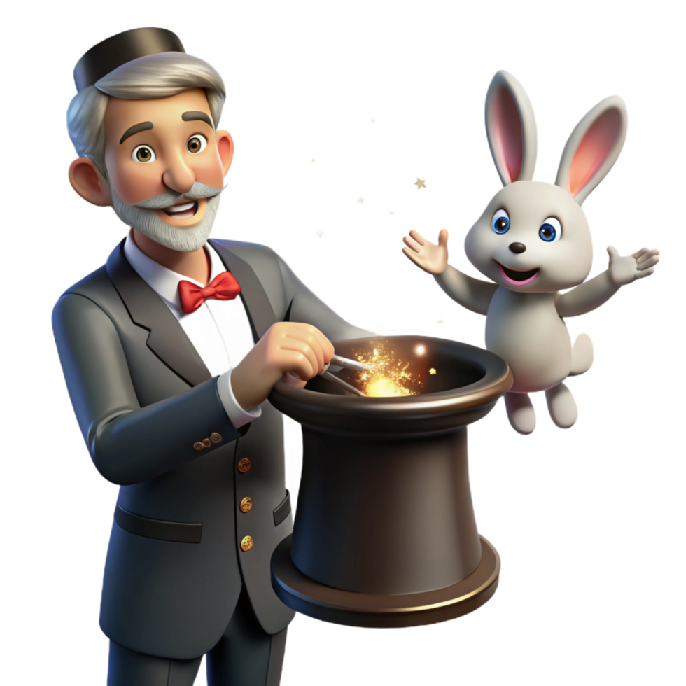 Magicians Hat, Rabbit, Sparks, Illusion, 3D Animation, Magic Show, Fantasy, Whimsical, Entertainment, Digital Art png
