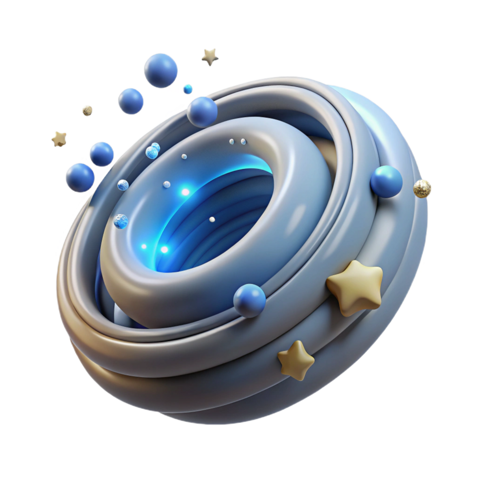 serene abstract Abstract 3D Render Glowing Torus with Spheres and Stars detailed png