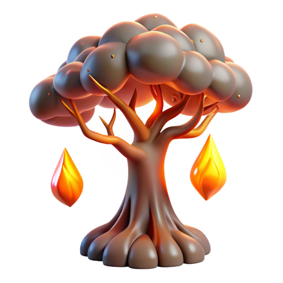 impressive creative Burning Tree Digital Art of a Fiery Tree with Droplets high resolution png